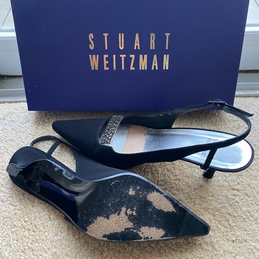 Stuart Weizman Fancy Black Sling Backs, Size 6, M… - image 3